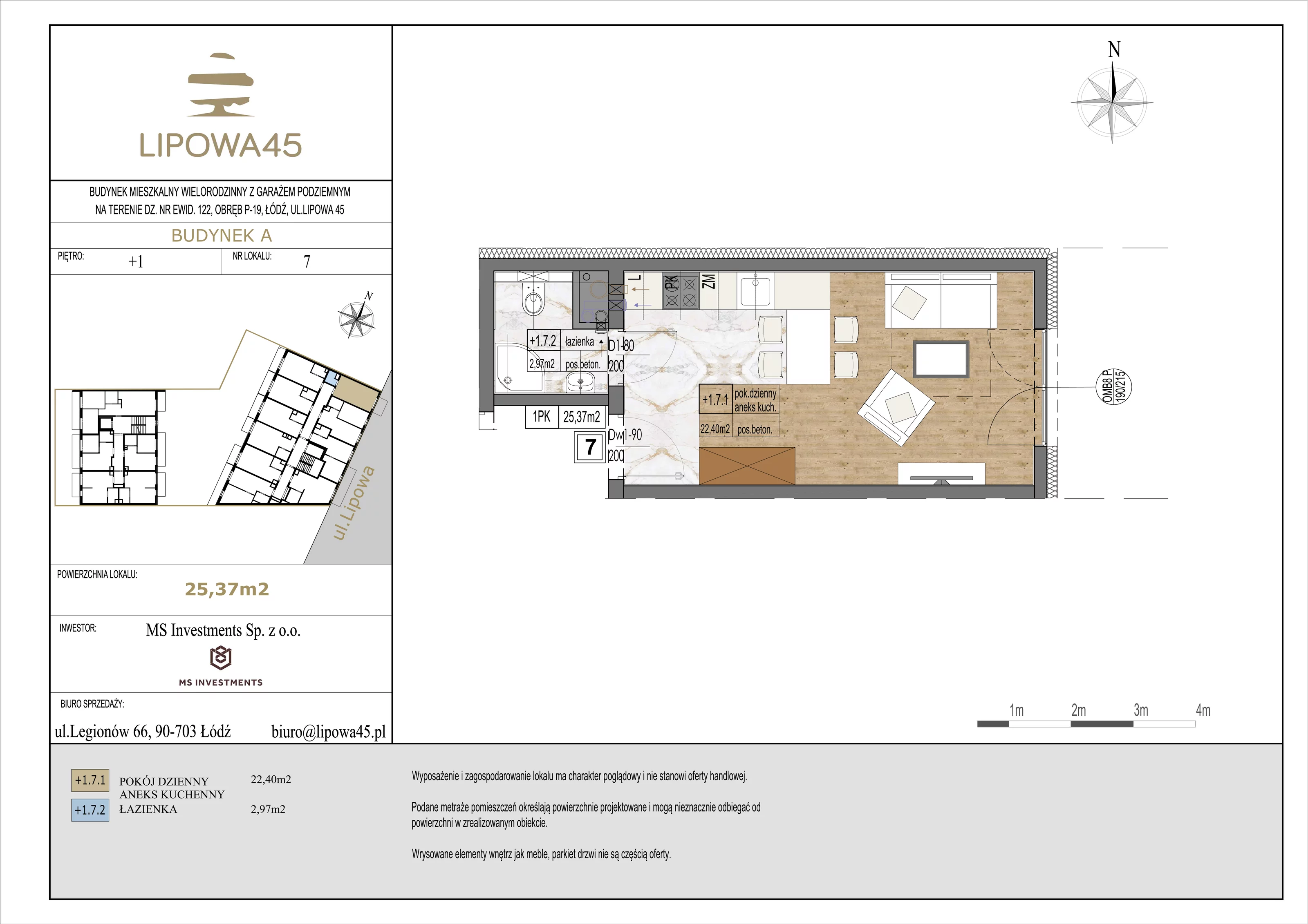 1 pokój, mieszkanie 25,37 m², piętro 1, oferta nr 7, Lipowa 45, Łódź, Polesie, ul. Lipowa 45